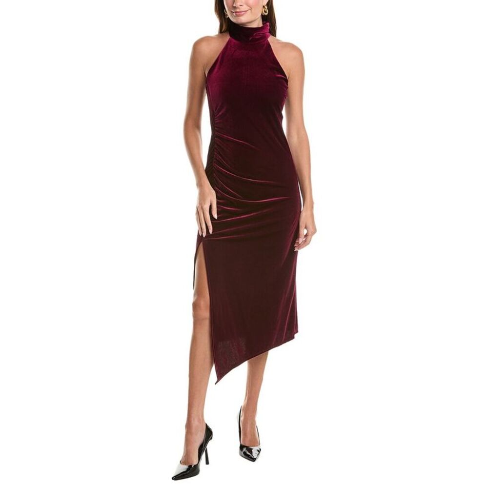 Taylor Womens Velvet Mock Neck Midi Dress, Red
